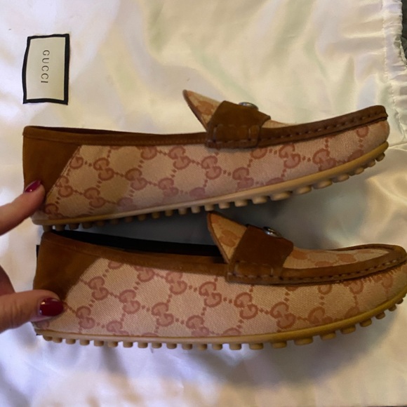 Gucci Other - Gucci Tan and Brown Monogram Driving Loafers
